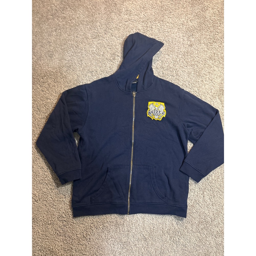 Avirex Navy Blue Full Zip Hoodie Embroidered Eagle Patch Mens Large 16/18 603